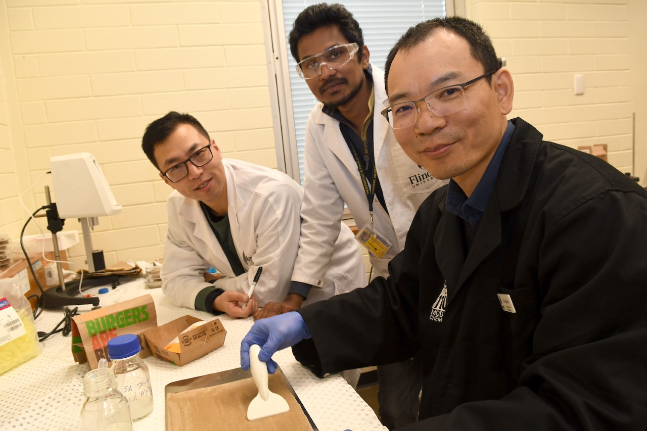 Flinders University researchers Peng Su, Chanaka Mudugamuwa and Zhongfan Jia.